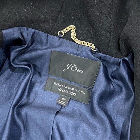 J Crew Size 8P Black Italian Stadium Cloth Nello Gori Fur Wool Cocoon Jacket - Picture 8 of 10